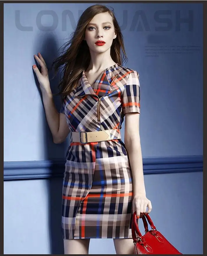 High-end Original British Vintage plaid Dresses Aliexpress uk 2015 Summer Short-sleeved Elegant Dress Vestidos De Festa 52598 | Женская