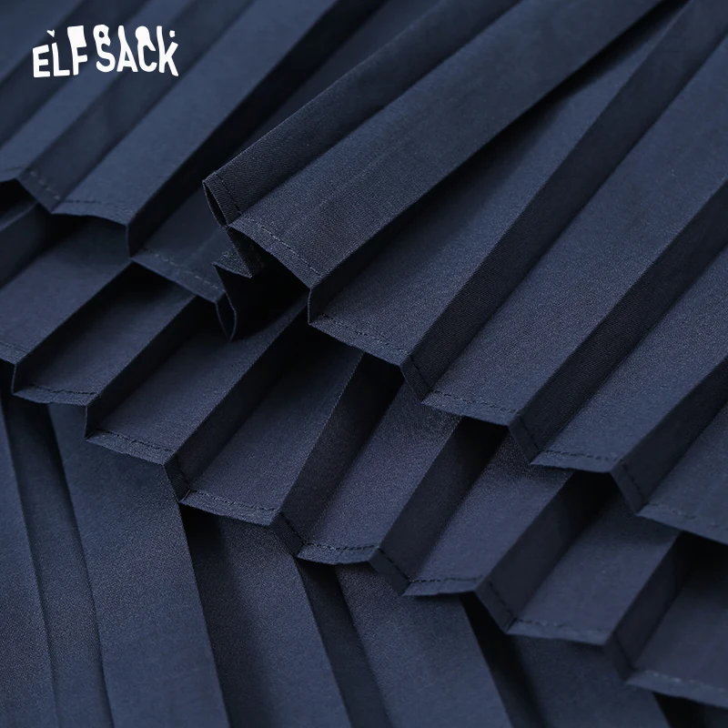 ELF SACK Хлопковая женская плиссированная юбка с буквенным принтом летняя модная Королевская Синяя Корейская Повседневная Офисная Женская юбка