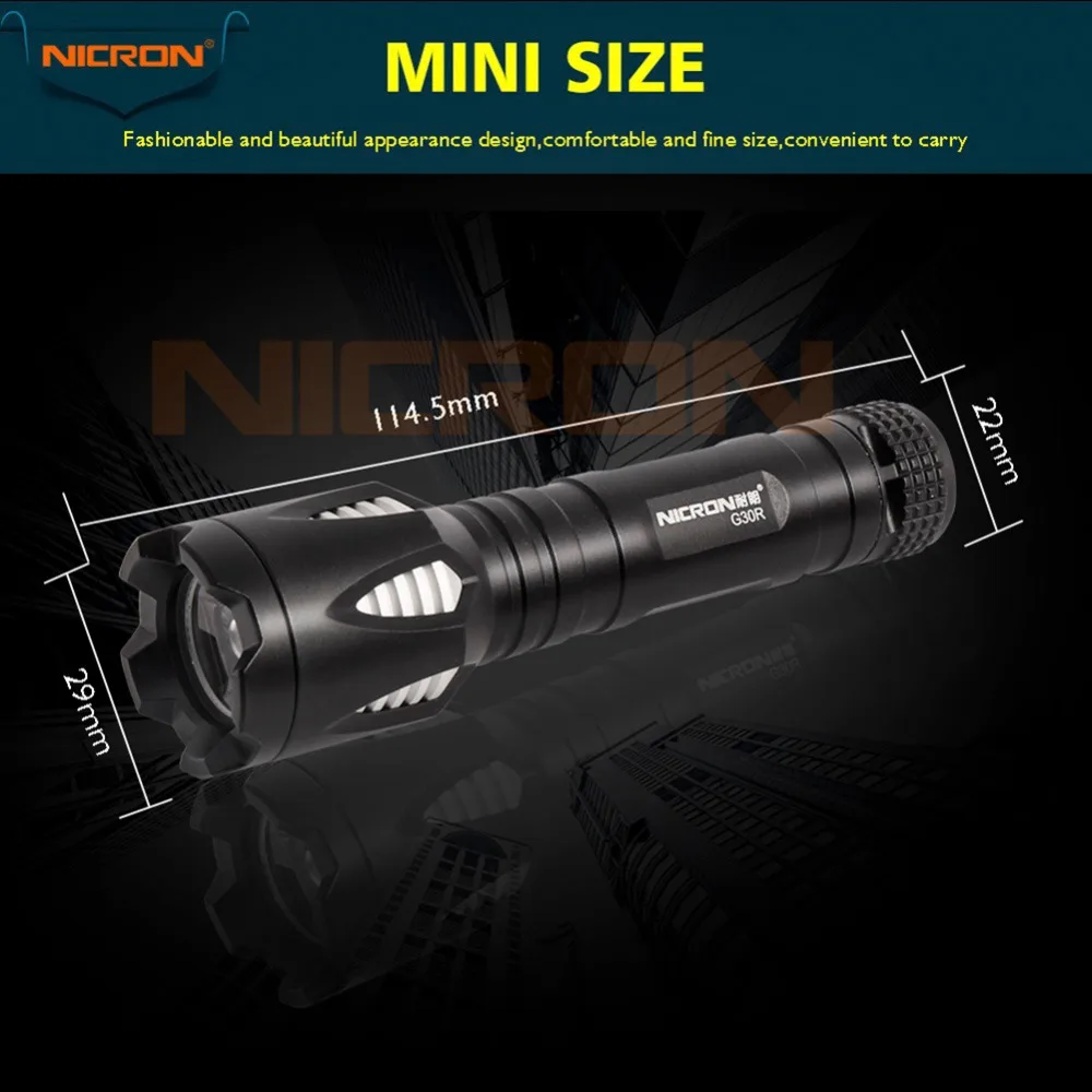 NICRON G30R 1 Вт Ультра яркий светодиодный фонарик высокой яркости мини Водонепроницаемый 3 режима 150 люмен масштабируемый светодиодный фонарь G30R