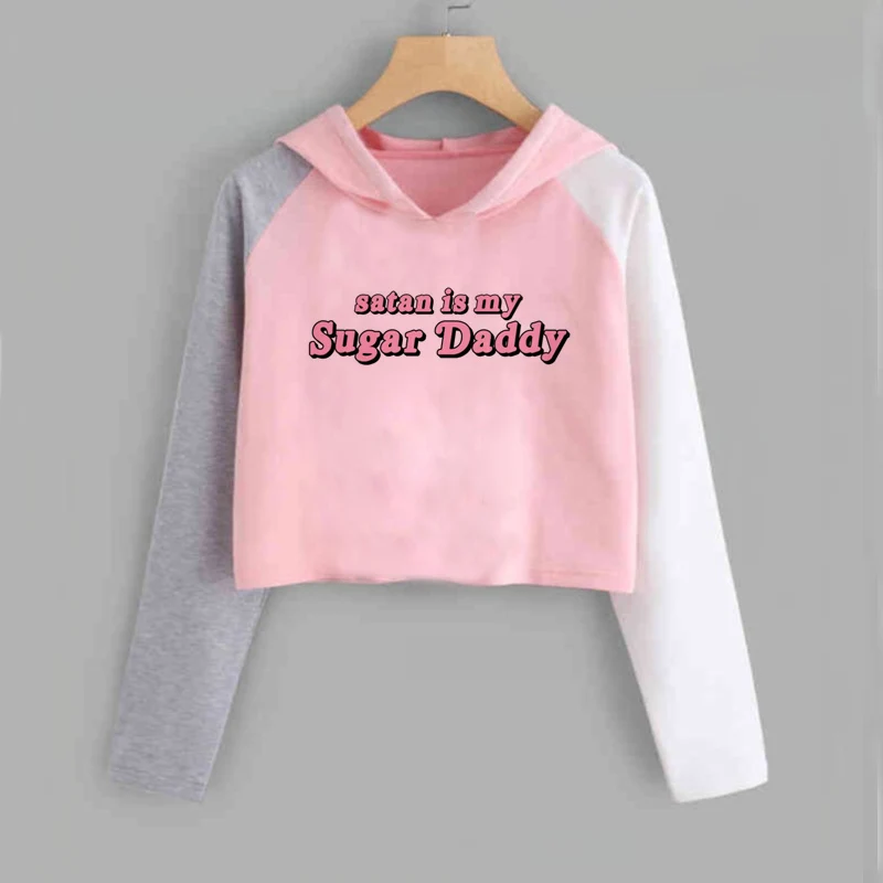 Женский укороченный топ с надписью Satan Is My Sugar Daddy Tumblr толстовка капюшоном топы для