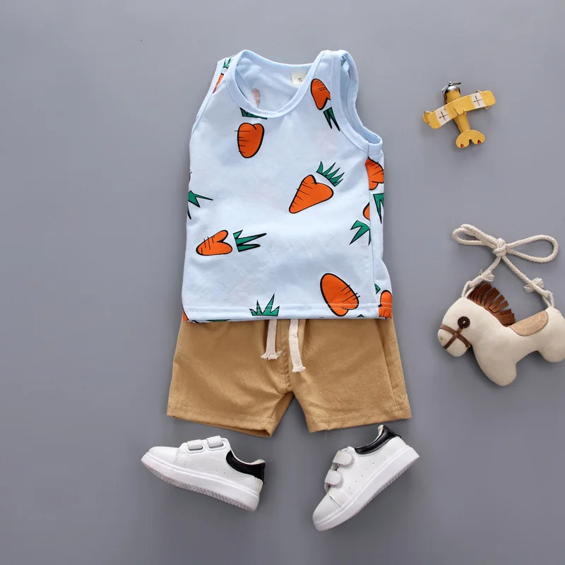 Little boys Casual summer Clothes Suit girls Baby Higth Quaity Boys Fahion Cartoon Sleeveless T-shirt+Short Pants 2pcs |