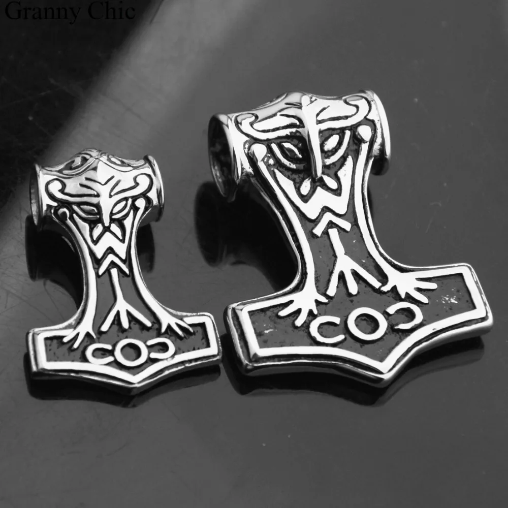 Granny Chic Popular Sale Fashion Men's Jewelry Silver Stainless Steel Vintage Thor's Hammer Pendant Box Necklace | Украшения и