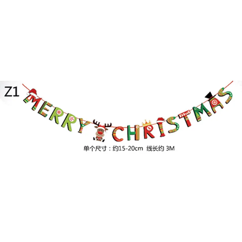 Merry Christmas декоративный баннер флага Год Вечерние флаги гирлянда Санта Клаус Снеговик Олень Рождество Настенный декор - Цвет: Z01