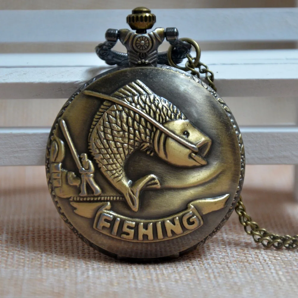 Новая Мода Бронзовый/серебро рыболовные Золотая рыбка кварцевые карманные часы