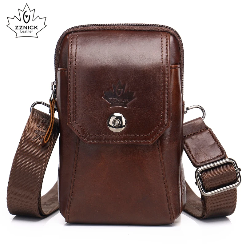 

Waist Pack Shoulder Men Messenger Bags Crossbody Bags Genuine Leather Men Bag Belt Sling Bag Male Phone Pouch Flap ZZNICK