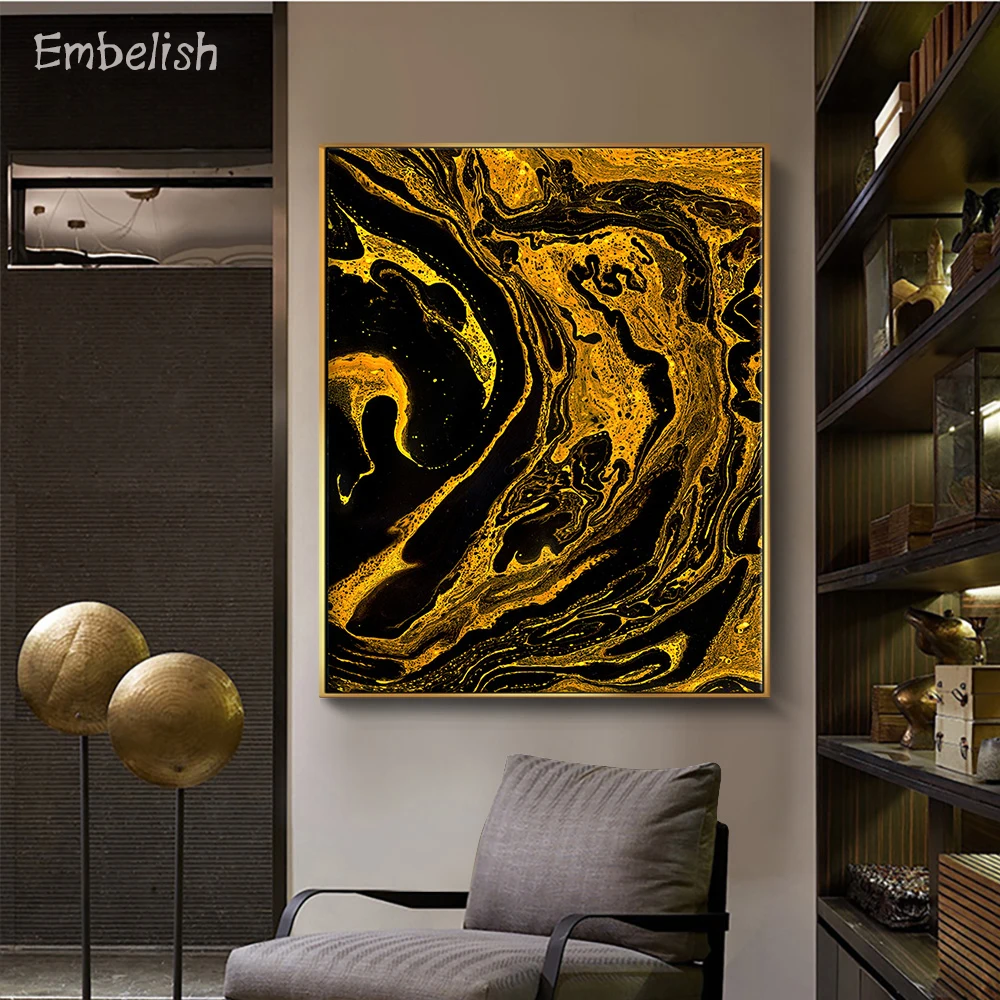 Embelish 2 Pieces Nordic Style Golden And Black Paints Large Wall Posters For Living Room Modern Home Decor HD Canvas Paintings | Дом и сад