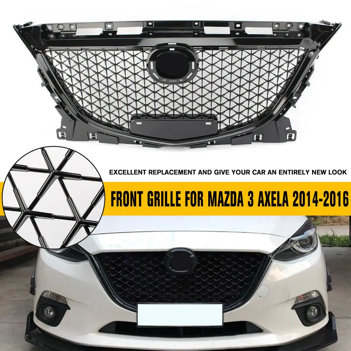 Гоночный гриль подходит для Mazda 3 Axela бампер Передняя Верхняя решетка ABS хром сотовый гриль черный