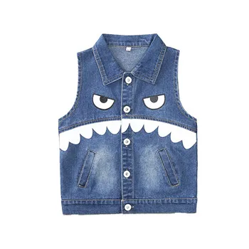 Girls Casual Cartoon Denim Vests Waistcoats Autumn Children Printed Fashion Vest Girl Jeans Outdoor Waistcoat