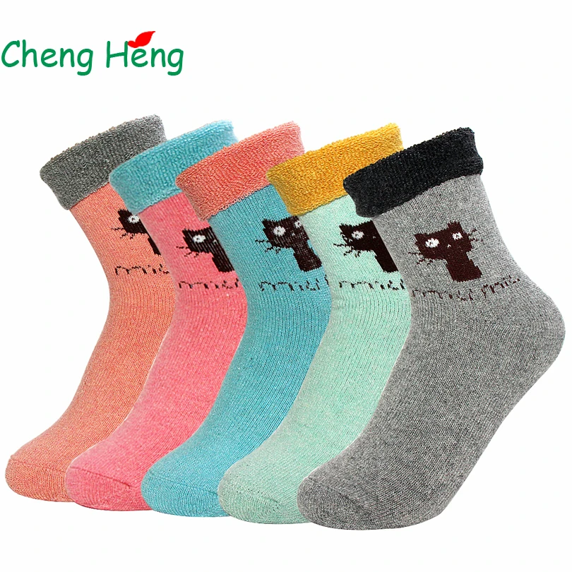 Cheng Heng 5 пар/упак. Горячая новинка женские шерстяные кроличьи носки на весну и зиму