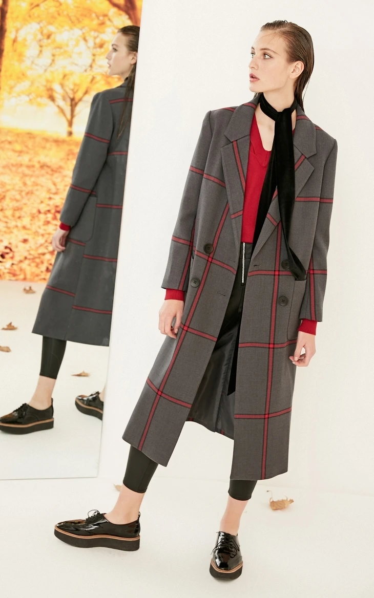 Vero Moda Новая женская куртка женская клетчатая двубортная кокон пальто Длинная зимняя куртка | 318321501