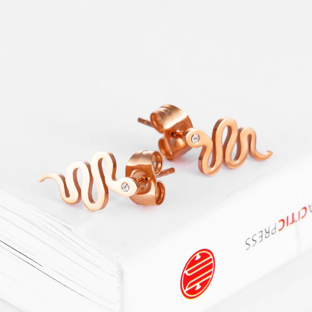 New Fashion Personality High Quality Creative Crystal Lady Rose Gold Snake Stud Earrings Jewelry Gift | Украшения и аксессуары