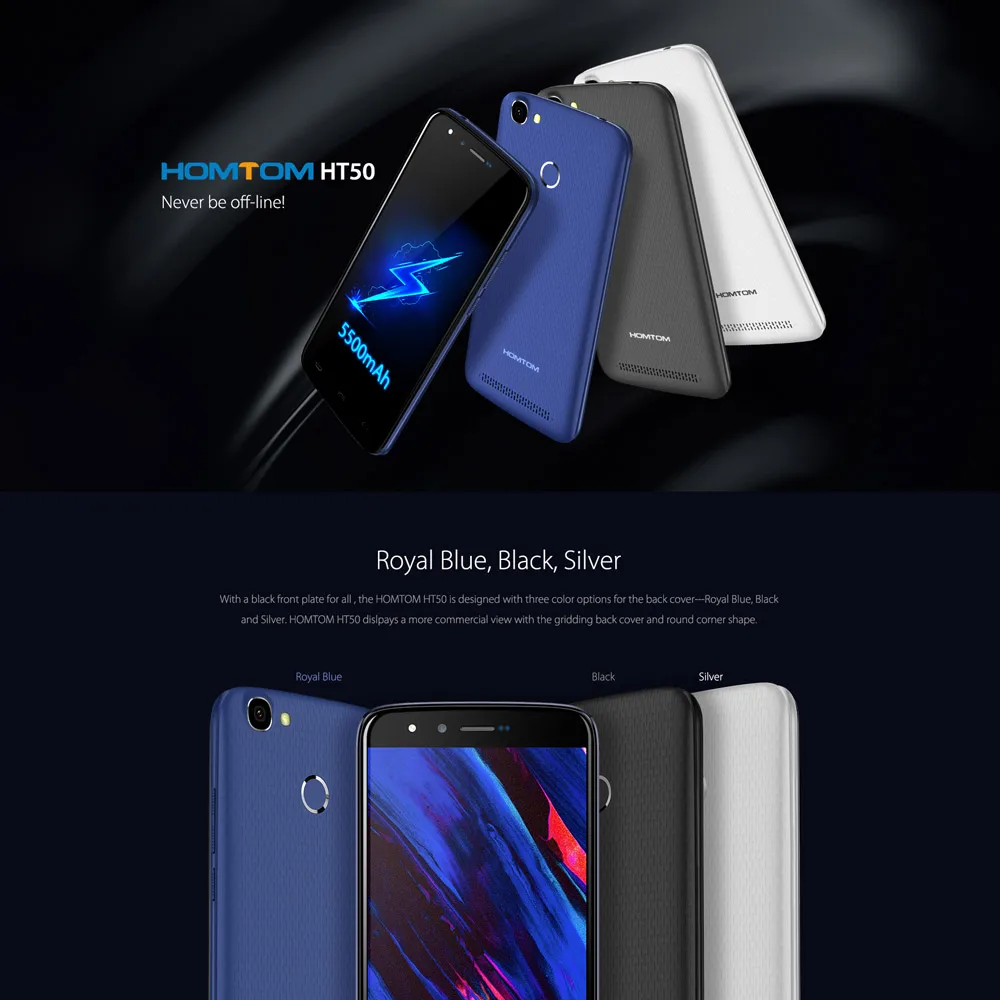 HOMTOM HT50 смартфон с 5 5-дюймовым дисплеем четырёхъядерным процессором MTK6737 Android 7 0