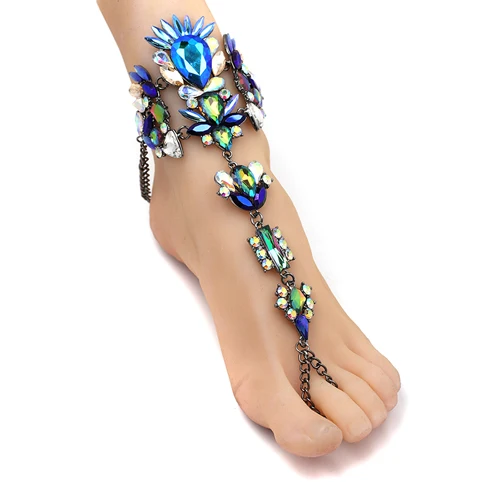blue Anklet Модный стильный браслет, Свадебные Сандалии Босиком, пляжные украшения для ног, сексуальный браслет на ногу с цепочкой, браслет с кристаллами в стиле бохо, 1 шт - Окраска металла: blue Anklet