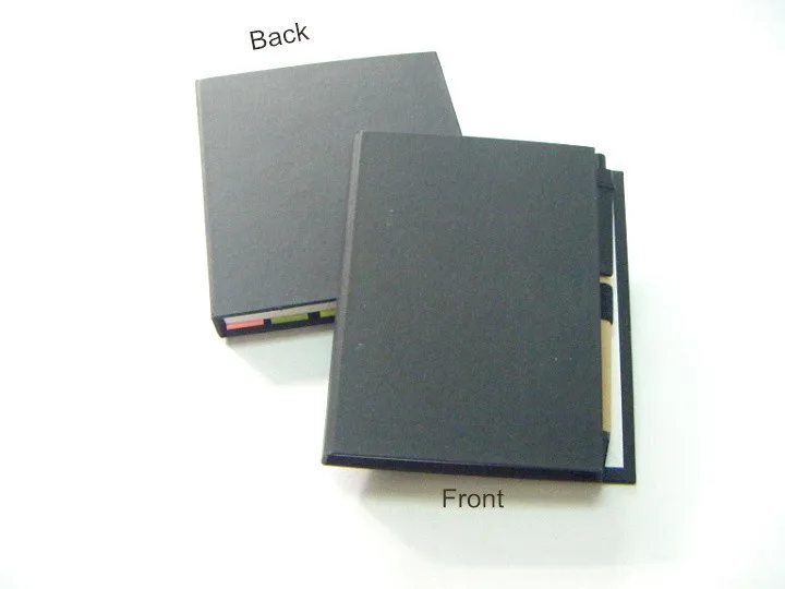 [free logo+ free shipping] multiple function black hard cover notepad with small& big size of sticky note, pen included блокнот
