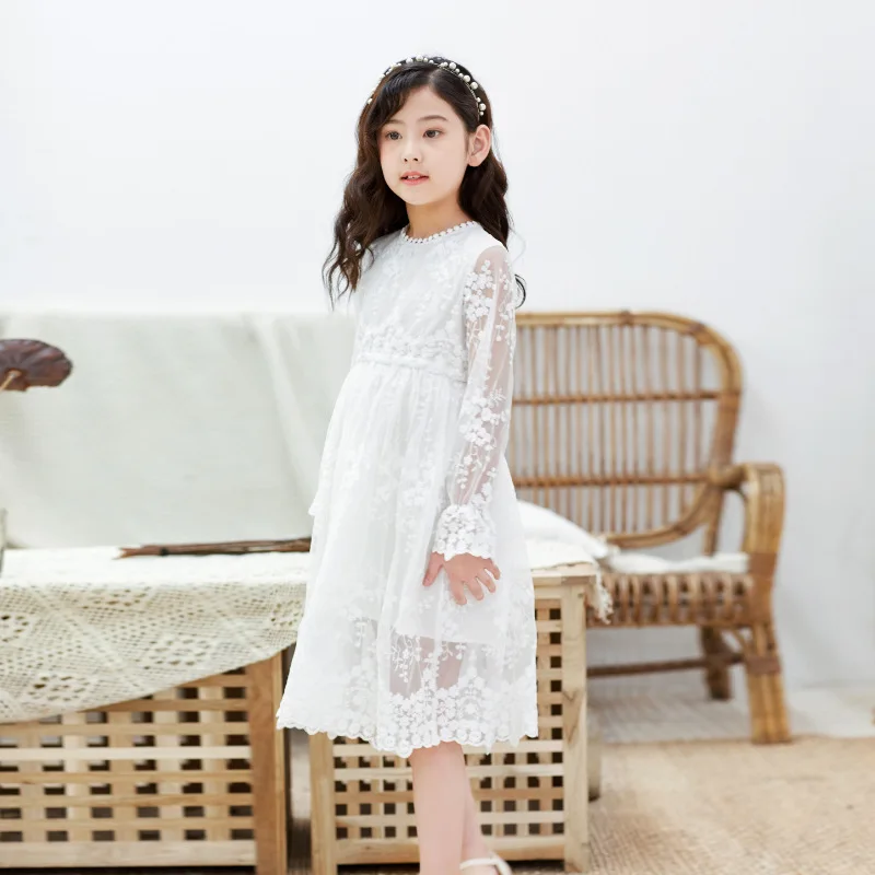 Lace Girls Dress 2020 Spring Autumn Girl Princess Wedding Party Frocks Kids Maxi Teenage Elegant Long Sleeve vestidos | Детская одежда