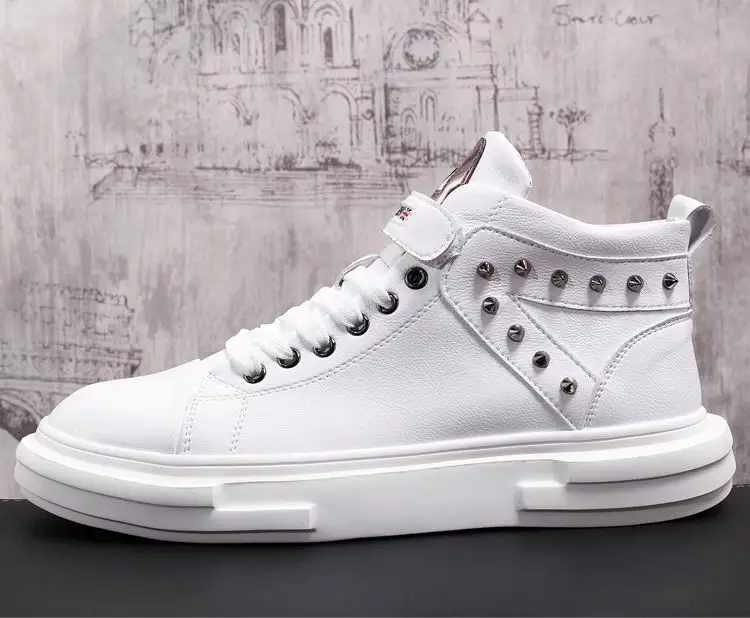 Новое поступление мужская повседневная обувь белого цвета высокая в стиле панк с
