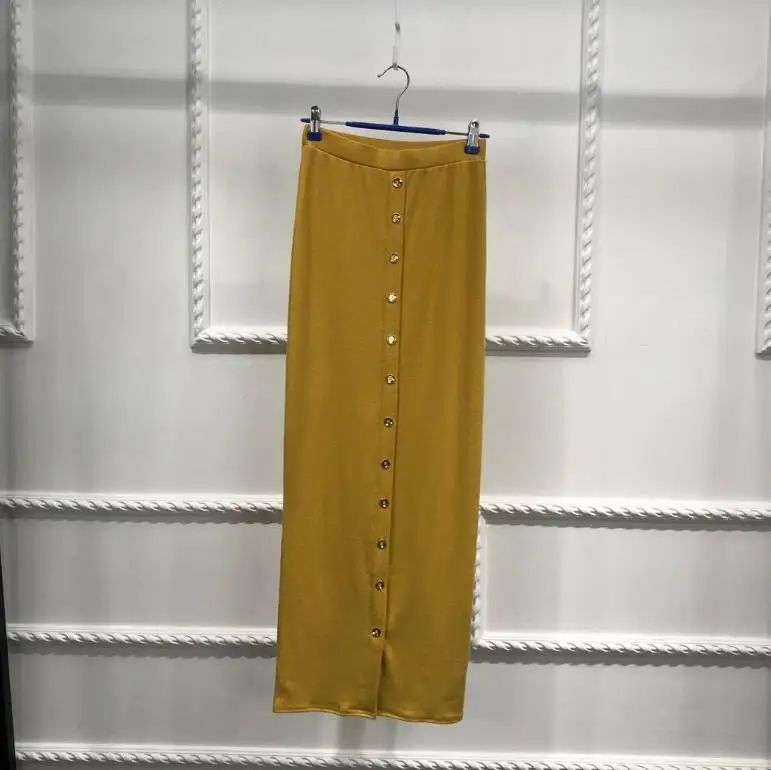 Yellow Мусульманское платье, шикарная женская юбка, длинные юбки, Вязаная хлопковая юбка-карандаш, Рамадан, вечерние костюмы, Исламская одежда - Цвет: Yellow