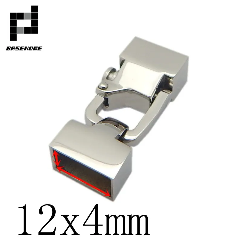 12x4mm BASEHOME нержавеющая сталь плоский конец крепежа ювелирных изделий Разъем застежки крючки застежки для 12X4 мм/12x6 мм кожаный шнур DIY Браслеты - Цвет: 12x4mm