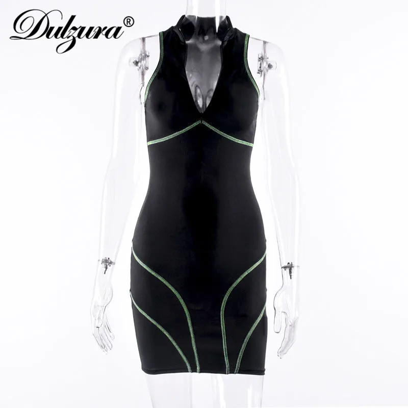 Dulzura летнее женское платье фитнес bodycon v образным вырезом уличная фестиваль