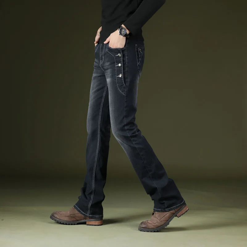 

Mens Stretch Flared Jeans Men Black Blue Fashion Designer Bootcut Jeans Trousers Straight Boot Cut Flare Jean Homme Black Blue