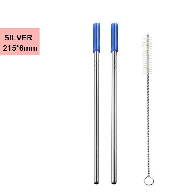 2Pcs-Silver A2 4 шт./компл. многоразовые Нержавеющая сталь питьевой набор соломинок с силиконовыми наконечниками и щеточка для чистки металла соломинки для 30oz 20oz стаканы - Цвет: 2Pcs-Silver A2