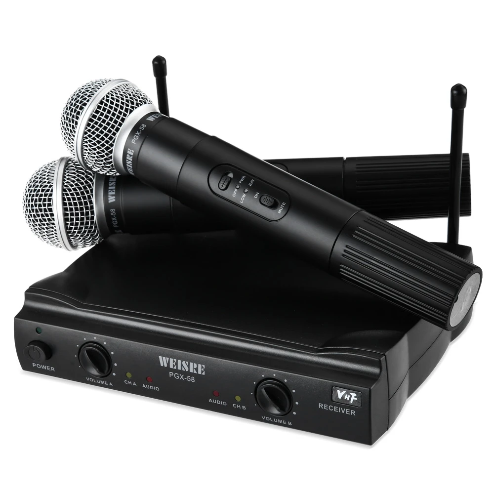 Профессиональный WEISRE PGX58 беспроводной VHF микрофон Система двойной ручной + 2 x Mic