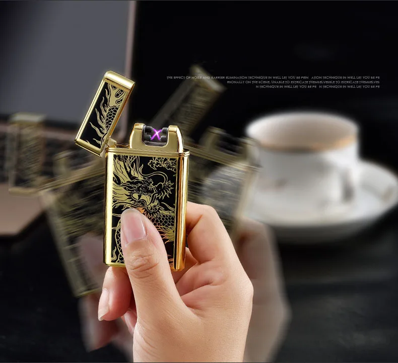 Новинка, двойная дуговая зажигательная зажигалка, usb зарядка, импульсная зажигалка, ультратонкая металлическая ветрозащитная электронная зажигалка