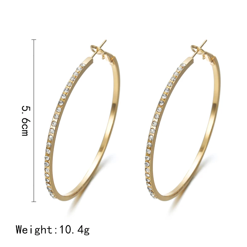 Women's Fashion Hoop Earrings with Rhinestone Circle Design - Simple and Elegant Big Circle Gold Color Loop Earrings image 2