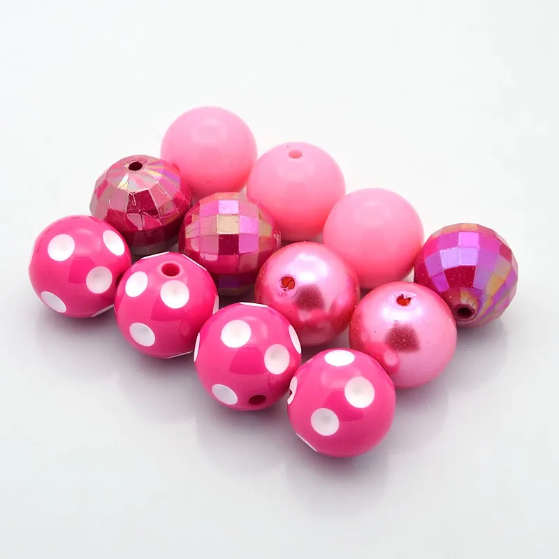 

round snap bubblegum acrylic beads for Needlework, imitation pearl & ab color & opaque style, deeppink, 20mm; 4pcs/set