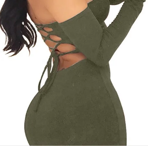 

Sexy Strapless Bandage Dress Long Sleeve Off Shoulder Lace Up Mini Dress Bodycon Backless Autumn Night Club Party Dresses