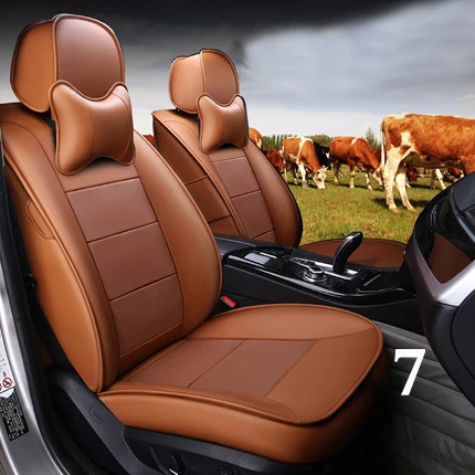 brown for 7 seat Чехлы для сидений автомобиля из воловьей кожи, комплекты для Toyota Land Cruiser Prado, чехлы для сидений, Аксессуары для автомобилей, полный комплект, черный цвет - Название цвета: brown for 7 seat