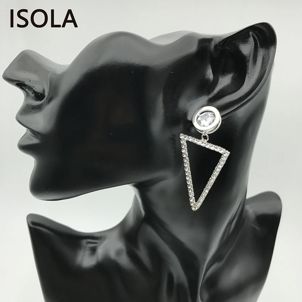ISOLA модные фантастические треугольные большие серьги капли со стразами Изящные