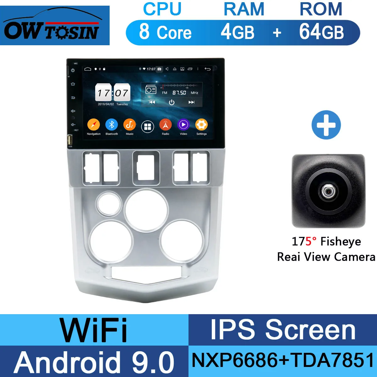 1920*1080 " ips 8Core 4+ 64G Android 9,0 Автомобильный мультимедийный плеер gps Радио для RENAULT Logan Tondar 90 DACIA Logan NISSAN Aprio - Цвет: 64G Fisheye Camera