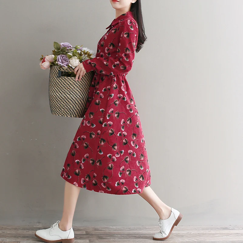 2018 женские ретро большие вельветовые с длинным рукавом цветочный принт джемпер