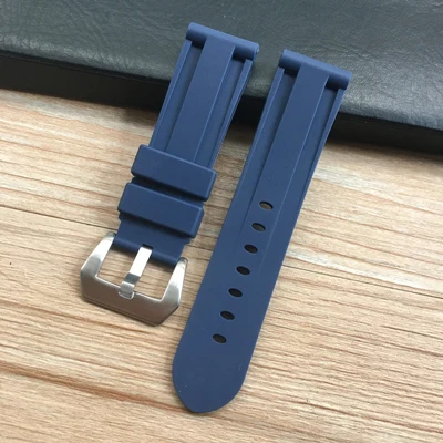 Blue Silver buckle Мягкий 22 мм 24 мм серый красный черный синий красный белый зеленый силиконовый ремешок для часов Panerai Pilot Iwatch Oris ремешок для часов - Цвет ремешка: Blue Silver buckle