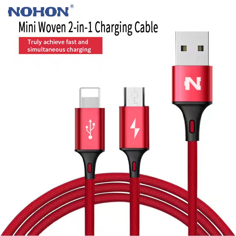 Оригинальный usb-кабель NOHON 2 в 1 для iPhone 8 X 7 6 6S Plus 5 iPad iPod 8pin кабели Micro USB быстрой