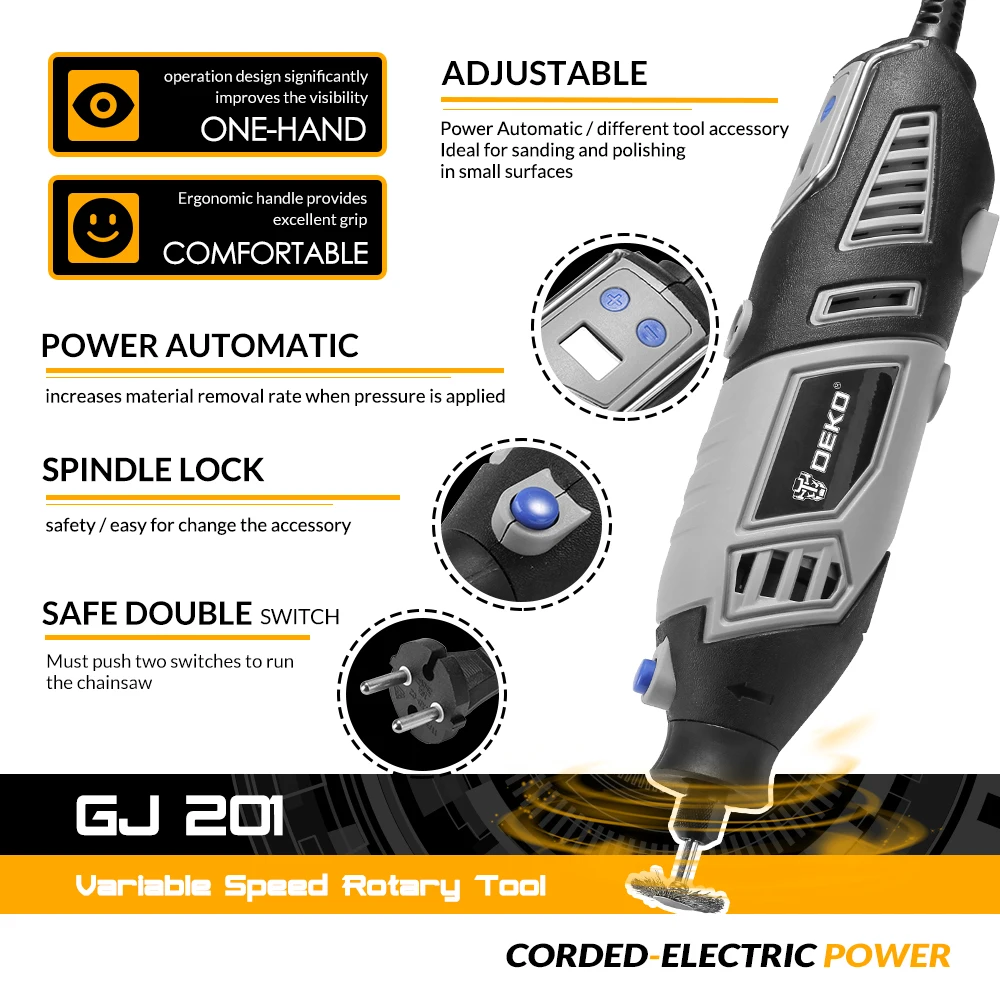 DEKO GJ201 шлифовальный инструмент с переменной скоростью вращающийся гравер в стиле