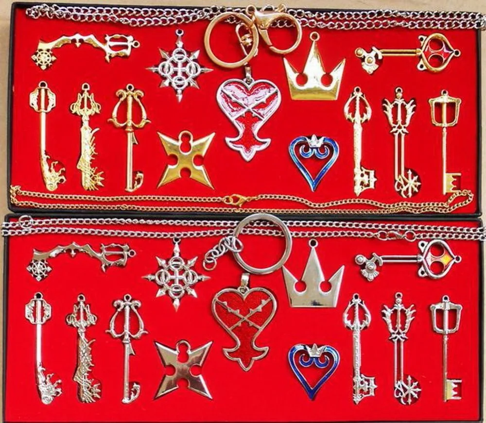 13 шт. Kingdom Hearts II ожерелье набор подвеска брелок в коробке серебро золото