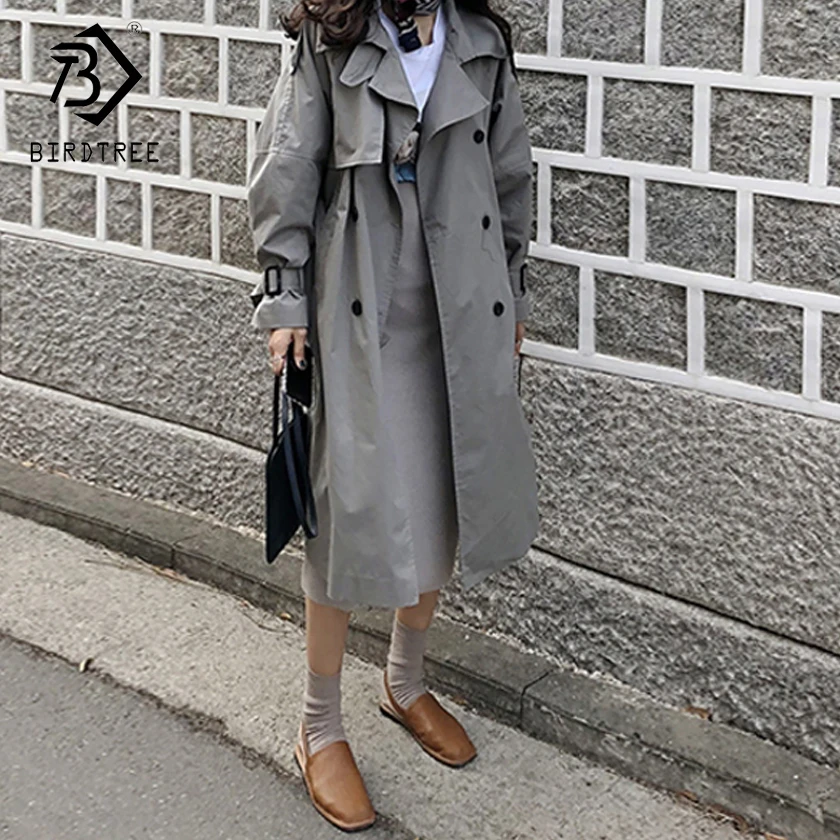 Autumn Winter Women Solid Trench Coat Oversize Long Sleeve Double Breasted Casual Loose Raincoat Outerwear windbreaker C87907LD