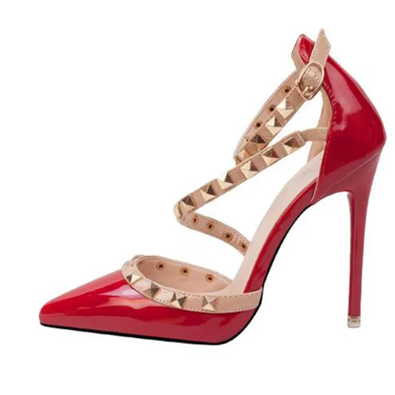 

2019 New Show Thin Sexy Cut-Outs Party Sandals Woman High Heels Shoes Solid PU Leather Pointed Toe Fashion Buckle Women Sandals