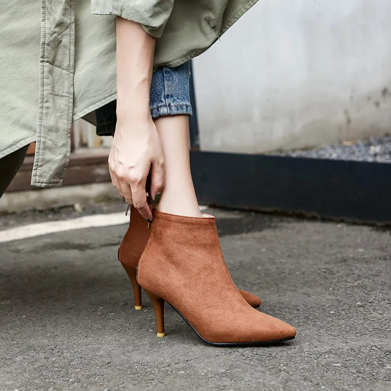 Женские ботильоны из флока YMECHIC летние привлекательные ботинки на высоком