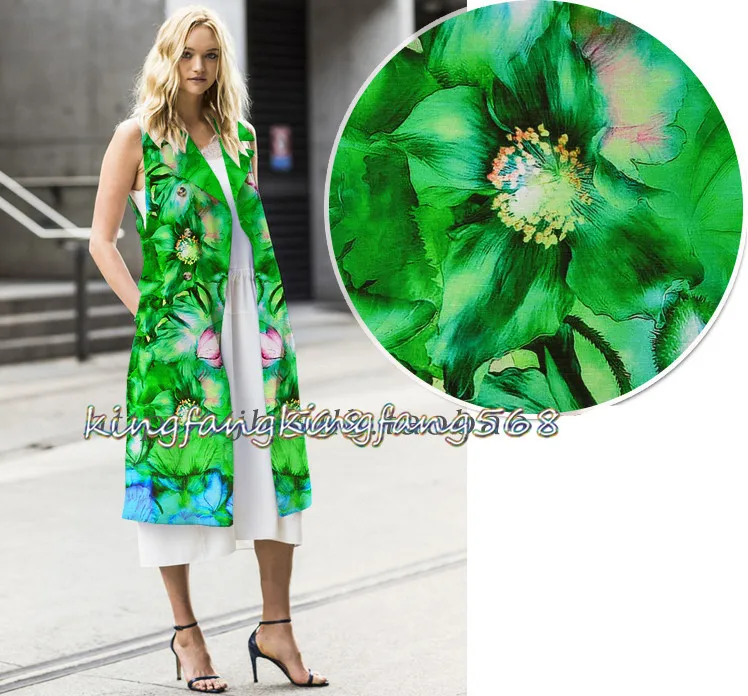 High quality 30% pure natural mulberry silk 70% linen clothing fabric green pink flower shirts dresses 1.18m Y108 | Дом и сад