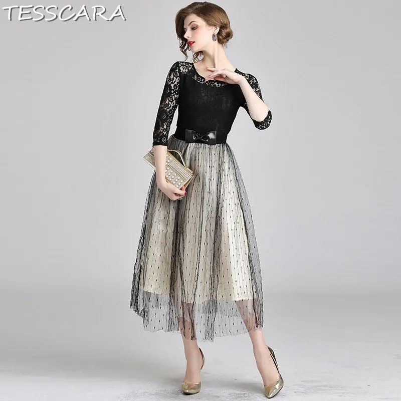 Женское летнее стильное милое элегантное кружевное платье TESSCARA женское модное