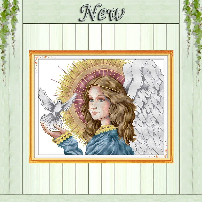 Angels of peace dove &amp girl painting counted print on cloth DIY 14CT 11CT DMC Cross Stitch kit Needlework Set Drawing Embroidery | Дом и
