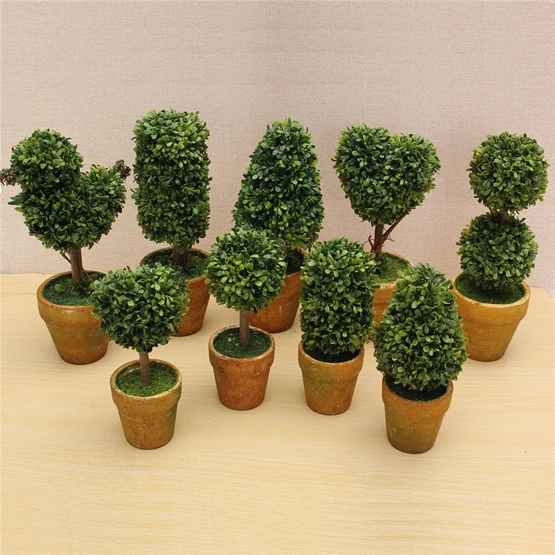 Искусственные садовые травы свадебные Композиции Buxus шары Самшит Топиарий пейзаж поддельные деревья горшки растения