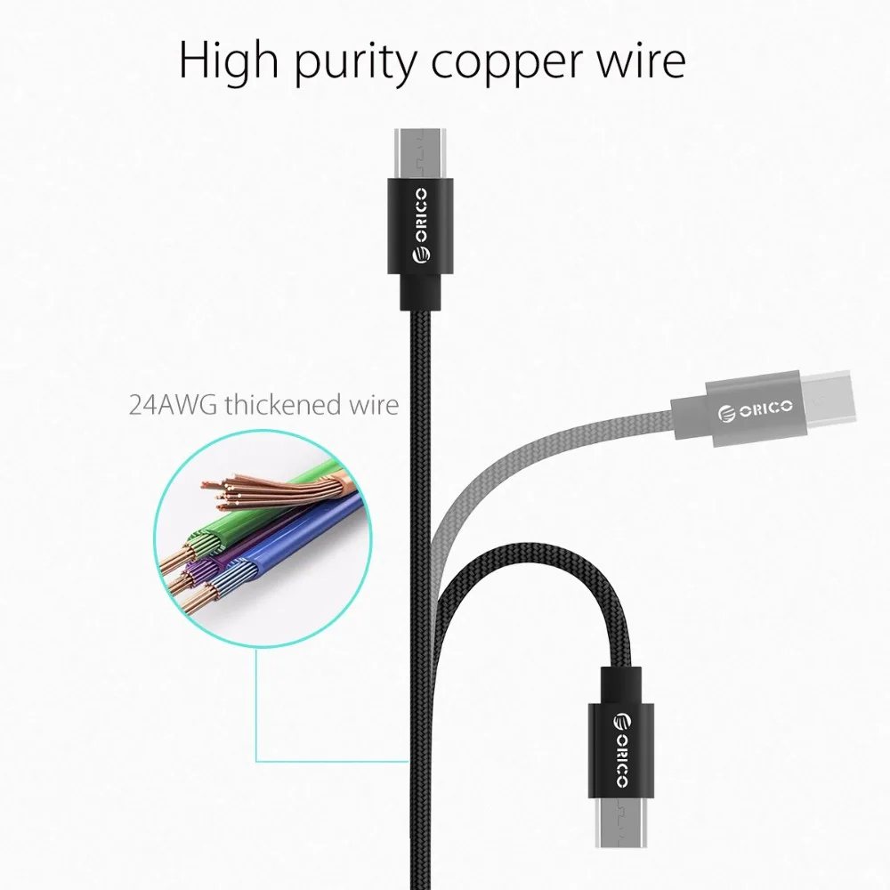 ORICO нейлоновый USB A кабель Micro для Xiaomi Huawei SamSung Meizu Letv Дата синхронизации зарядный 1