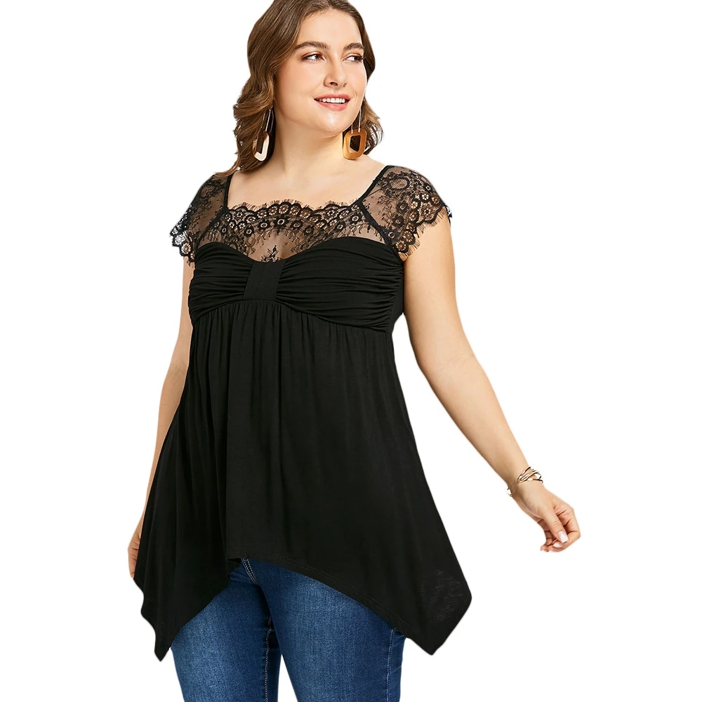 2018 плюс Размеры 5XL квадратным вырезом лук бюст платок футболка женский черный