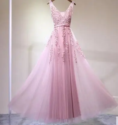 Женское вечернее платье с кружевной аппликацией длинное фатиновое v образным