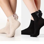 Новинка, модные милые Креативные женские носки до щиколотки с блестящим бантом, серебристые шелковые носки с золотым блеском, нейлоновые женские ретро милые носки с бабочками