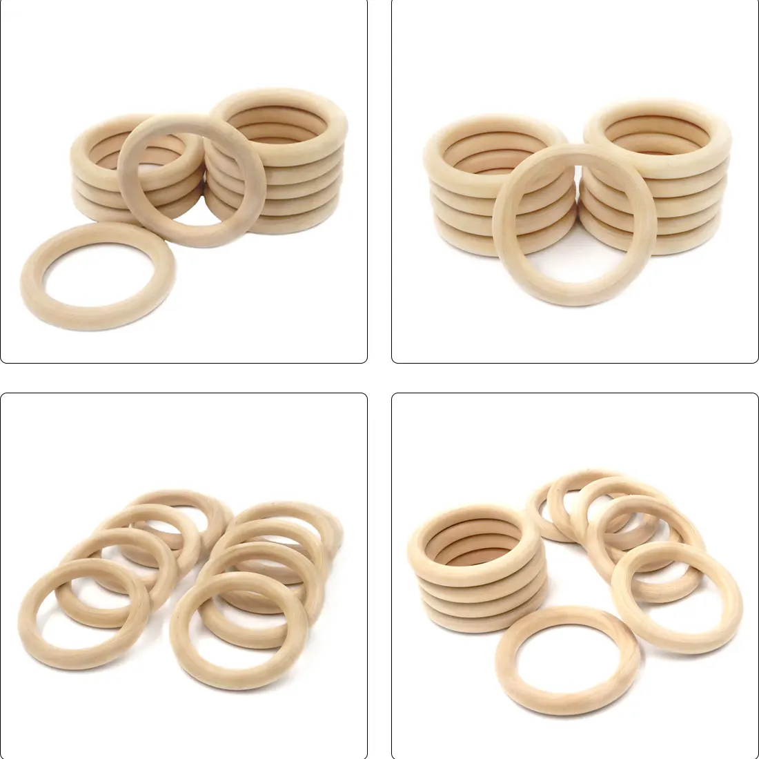 25mm-68mm Natural Wooden Baby Teething Rings Infant Teether Toy Necklace Bracelet For 3-12 Month Infants Tooth Care Products
